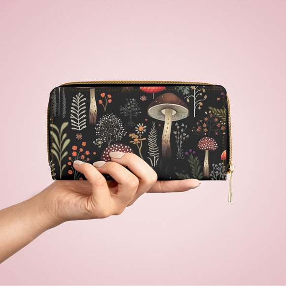 Witchy Fungi Zipper Wallet | Dark Forest Design | Witch-Themed, Mushrooms - Picture 5 of 6